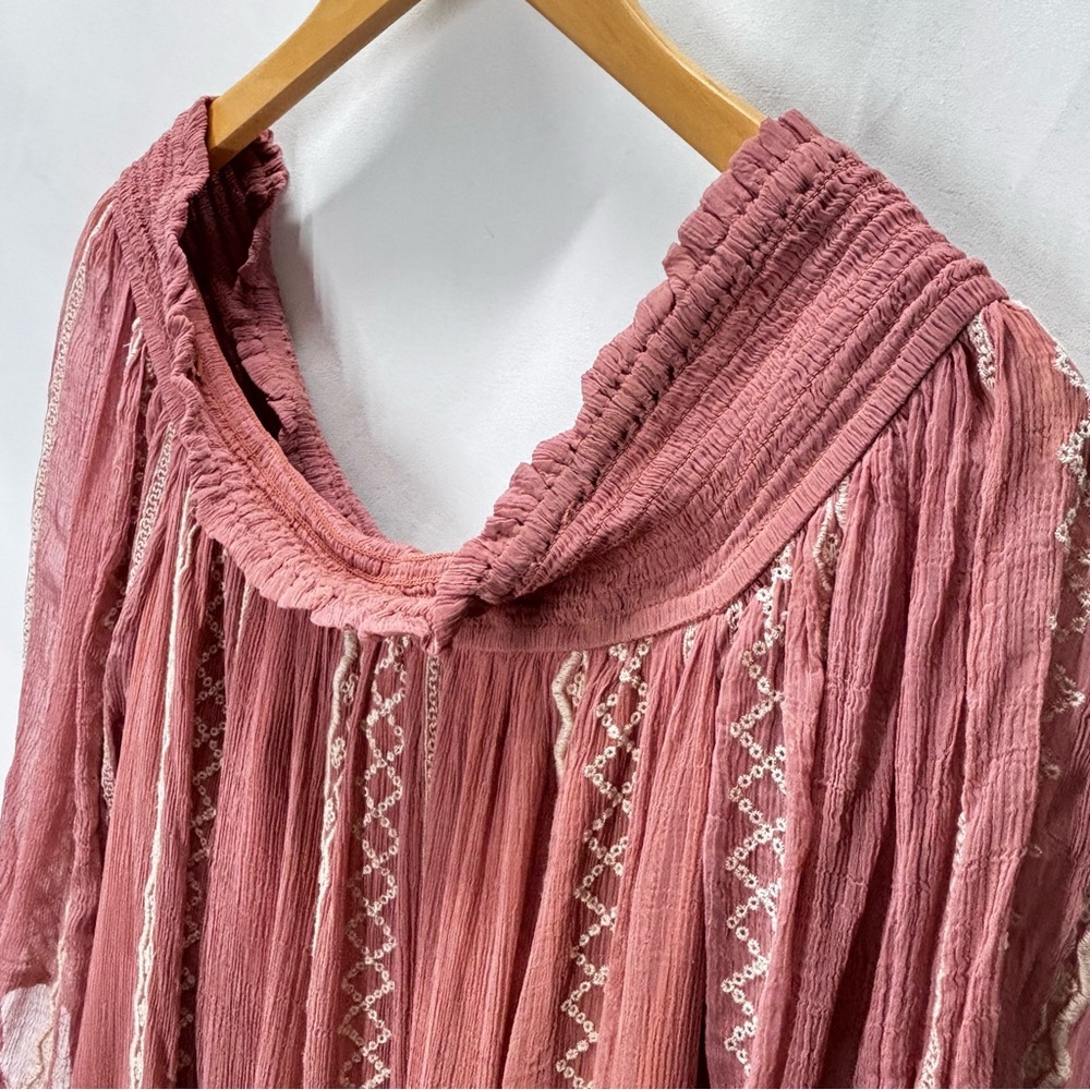 Floreat Boho Sweet Lace Peasant Embroidered Dress Dusty Rose-Peach Gauze Large - Picture 7 of 16